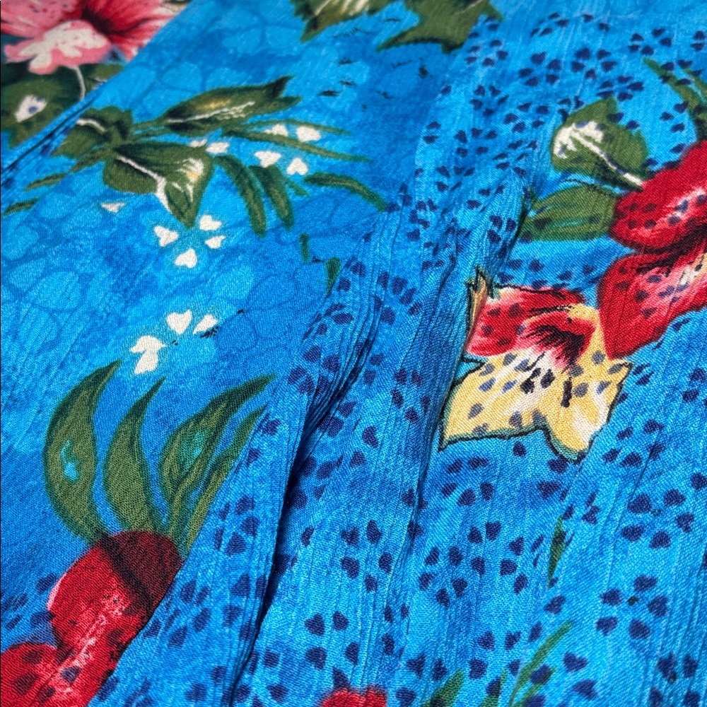 BILA vintage capri blue hibiscus crepe ruffle a line skirt women’s XL - Picture 6 of 12